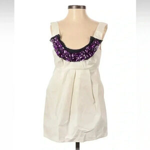 Vera Wang Designer Lavender Label Ivory Babydoll Mini Dress Jeweled Size 0